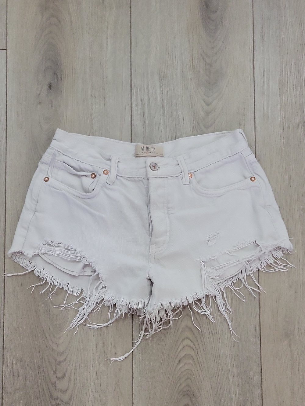 We The Free White Distressed Frayed Denim Shorts